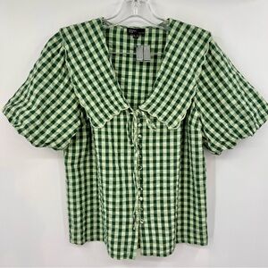 Nobody’s child birdie gingham Green blouse 6